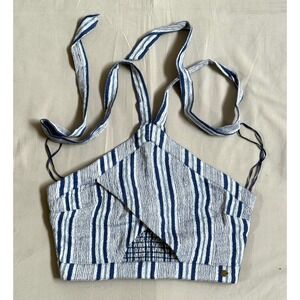 Roxy Womens Blue White Striped Halter Crop Top Smocked Back Wrap Front NWT
